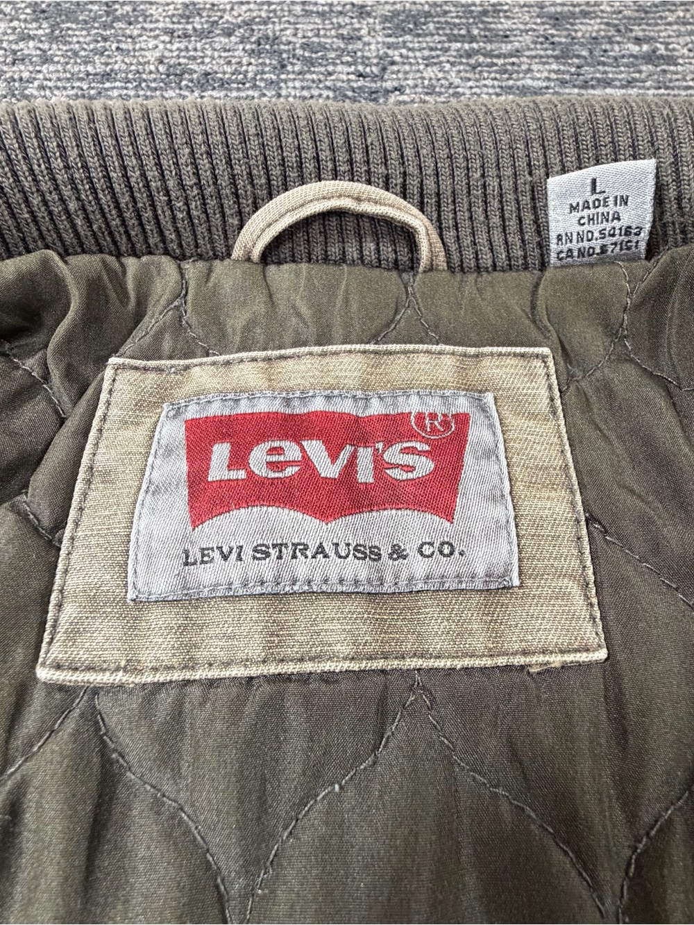 Levi's Olive Green Quilted Field Jacket with Red Logo Patch